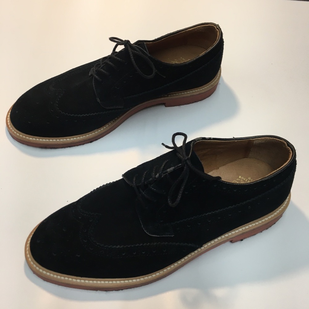 J Crew Kenton Suede Wing Tips Oxford Shoes Men's 10 Black Classic Academia - Picture 11 of 16